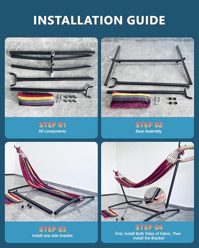 Double Hammock with Heavy-Duty Steel Stand,Portable,Easy Assembly,600lbs Weight Capacity,Perfect for Indoor,Yard,Camping,or Outdoor-Rainbow