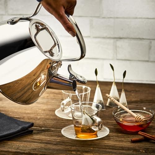 All-Clad Specialty Stainless Steel Tea Kettle 2 Quart Induction Pots and Pans, Cookware Silver