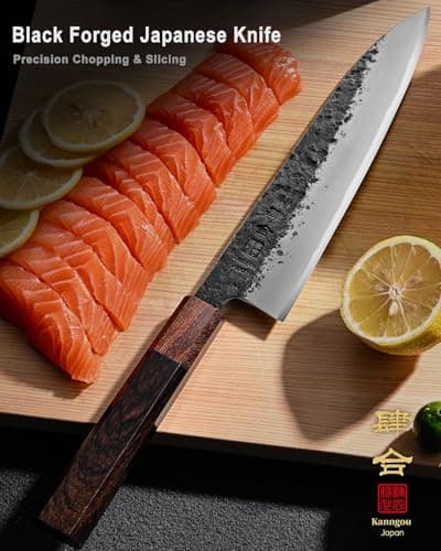 8.27 Inch Japanese Chef Knife, 210MM Black Forged Japanese Knife with Red Sandalwood and Eboy Wood Handle, Gyuto Chefs Knives with Premium Gift Box (WA Series)