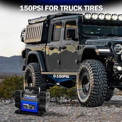 Offroad Air Compressor, 12.35CFM Dual Cylinder Portable Air Inflator, 12V 150 PSI Heavy Duty Tire Inflator Pump for Truck Tires, 4x4 Vehicle, RV, Motorcycle