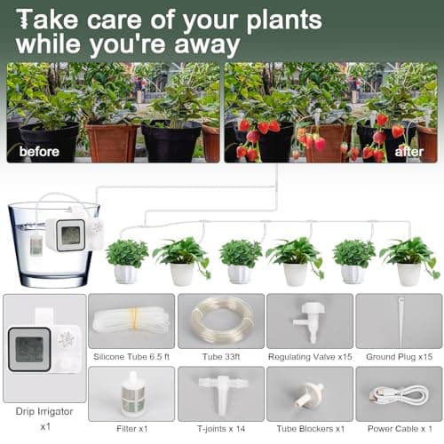 [2025 Upgraded] Automatic Watering System for 15 Potted Plants, Plant Watering Devices, Drip Irrigation System, Automatic Plant Waterer Indoor with Digital Programmable Water Timer