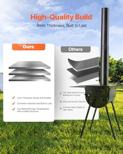 VEVOR 118" Camping Wood Stove, Portable Alloy Steel Tent Stove with 3000in³ Firebox, Outdoor Heating & Cooking Stove with Chimney Pipes & Gloves, Includes 8 Pipes for Efficient Heating