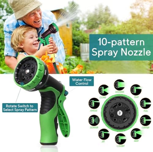 100 ft Expandable Garden Hose - 2025 New No Kink Flexible Water Hose 100ft with 10 Pattern Spray Nozzle, 3/4 Solid Brass Connectors, Retractable Latex Core - Lightweight Expanding Hose