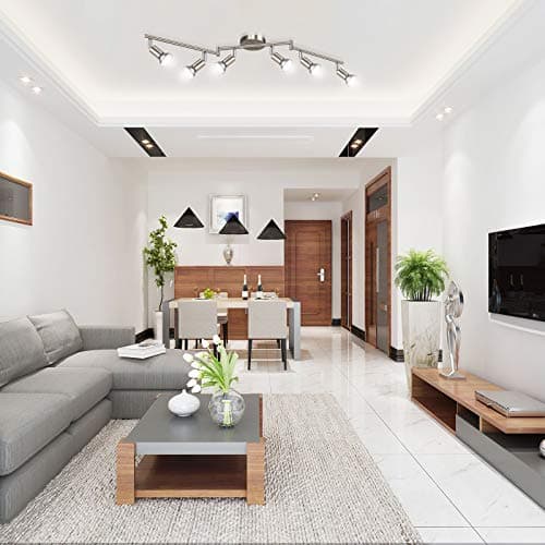 Ascher 6-Light LED Track Lighting Kit, Flexibly Rotatable Light Heads, 6 Way Ceiling Spotlight Matt Nickel Finish, Including 6 GU10 LED Bulbs (4W 400LM Daylight White 5000K)