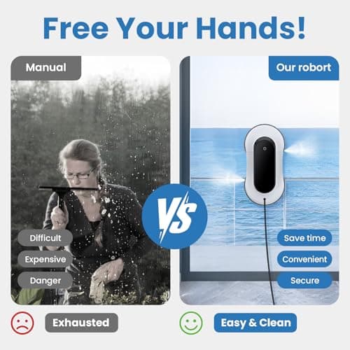 Portable Window Cleaning Robot, Ultrasonic Dual Spray,3000Pa Suction Power, Window Cleanner with Intelligent Edge Detection, Infrared Remote Control