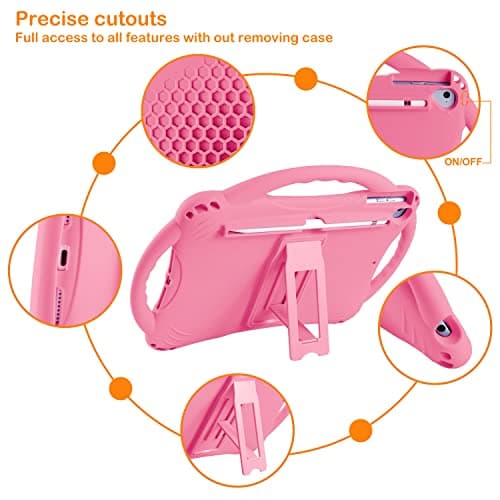TopEsct Kids Case for iPad 10.2 inch - Shockproof Silicone Cover with Tempered Glass Screen Protector and Strap - Compatible with iPad 9th/8th/7th Gen (2021)" (Pink)
