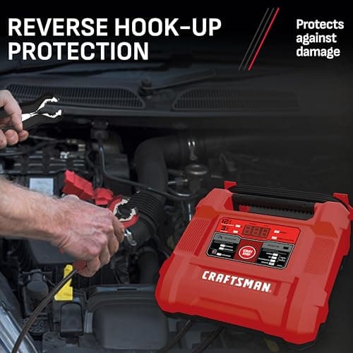 CRAFTSMAN Battery Charger and Maintainer, CMXCESM258, 4-in-1, Fully Automatic, Battery Tester, 12 Amps, 6 Volt, 12 Volt, for Car, SUV, Truck, and Marine Batteries