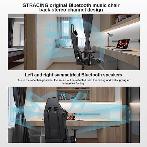 GTRACING Gaming Chair with Speakers Bluetooth Music Video Game Chair Audio Ergonomic Design Heavy Duty Office Computer Desk Chair (Black)
