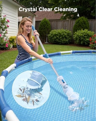 InoKraft Cordless Pool Vacuum Cleaner, Rechargeable, Handheld Pool Vacuum for Above Ground and Inground Pools, Transparent Head, 59” Extendable Pole, for Leaves, Debris, Shallow Steps, Blue
