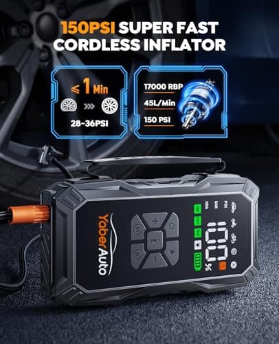 YaberAuto 9-in-1 Jump Starter with Air Compressor 5500A 150PSI Portable Car Battery Jump Starter (All Gas/10L Diesel), Jump Box Car Battery Jumper Starter Portable Jumper Cables, 150W DC, Lights
