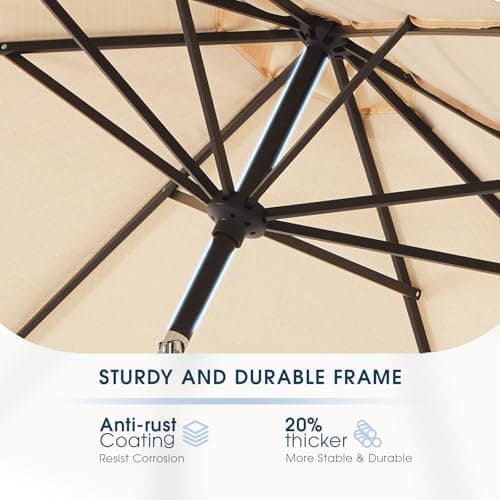 wikiwiki 11FT Patio Umbrellas with Base Included, Outdoor Umbrella with Sandbag Base, 8 Sturdy Ribs, Fade Resistant Waterproof POLYESTER DTY Canopy for Garden, Lawn, Deck, Backyard & Pool，Beige