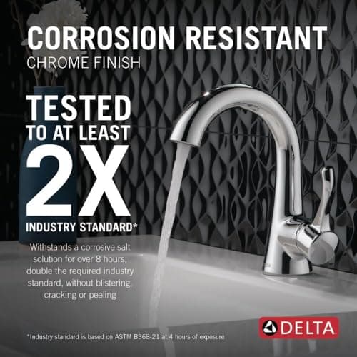 Delta Esato Chrome Bathroom Faucet 1 Hole, Single Hole Bathroom Sink Faucet for Vanity, Push-Pop Drain Assembly, Chrome 15897LF
