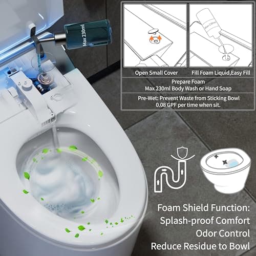 Smart Toilet with Bidet Built in, Toilets with Tank, Auto Open Close, Auto Flush, Foot Sensor, Heated Seat, Warm Water, Foam Dispenser, Elongated Bidets for Modern Bathroom, Remote, Night Light