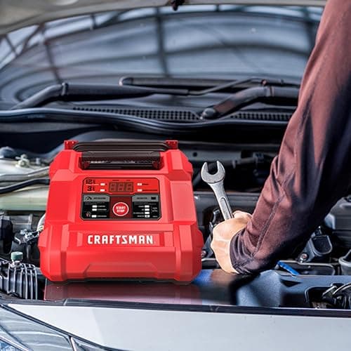 CRAFTSMAN Battery Charger and Maintainer, CMXCESM258, 4-in-1, Fully Automatic, Battery Tester, 12 Amps, 6 Volt, 12 Volt, for Car, SUV, Truck, and Marine Batteries