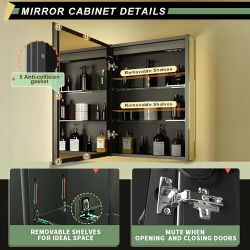 LED Lighted Bathroom Medicine Mirror Cabinet with Sockets & USBs, Anti-Fog Dimmable Light and Color Adjustment, Antirust and Easy to Install Aluminum Cabinet (20 * 28 inch)