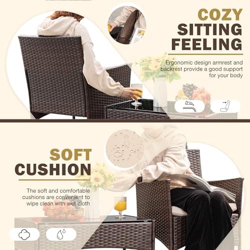 Homall 4 Pieces Outdoor Patio Furniture Sets Rattan Chair Wicker Set, Outdoor Indoor Use Backyard Porch Garden Poolside Balcony Furniture Sets Clearance (Brown and Beige)