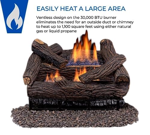 Duluth Forge DLS-18R-2 Dual Fuel Ventless Fireplace Logs Set with Remote Control, Use with Natural Gas or Liquid Propane, 30000 BTU, Heats up to 1000 Sq. Ft, Stacked Red Oak, 18 Inches