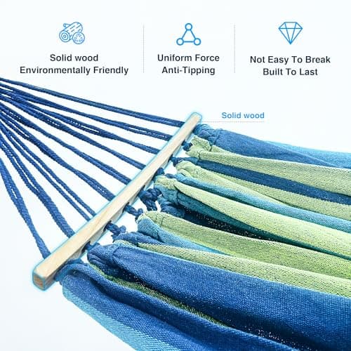 Double Hammock with Stand, 2 Person Hammock with Carrying Bag,Heavy Duty Portable,500 lb Capacity, Perfect for Both Indoors and Outdoors,Wide Blue