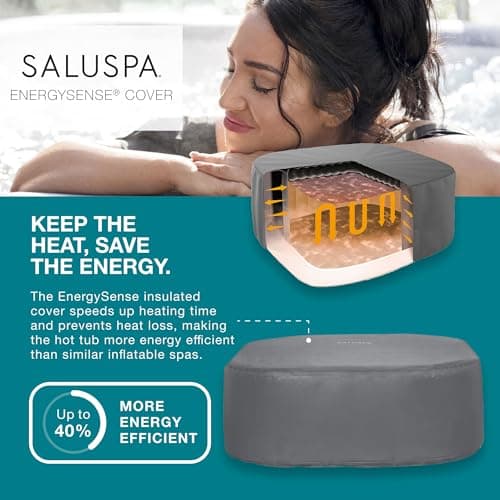 Bestway SaluSpa Hawaii AirJet 4 to 6 Person Inflatable Hot Tub Square Portable Outdoor Spa with 140 AirJets and EnergySense Energy Saving Cover, Blue