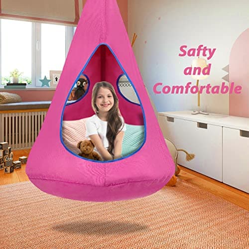 Kids Pod Swing Seat, Hanging Hammock Chair, Sensory Swing for Indoor and Outdoor Use (43.5" D x 52" H) Pink