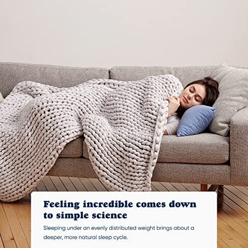 Bearaby Cotton Hand-Knit Weighted Blankets for Adults - Chunky Knit Blanket - Sustainable, Breathable, Organic, Cooling Weighted Blanket - Machine Washable (Moonstone Grey, 10 lbs, 40"x64")