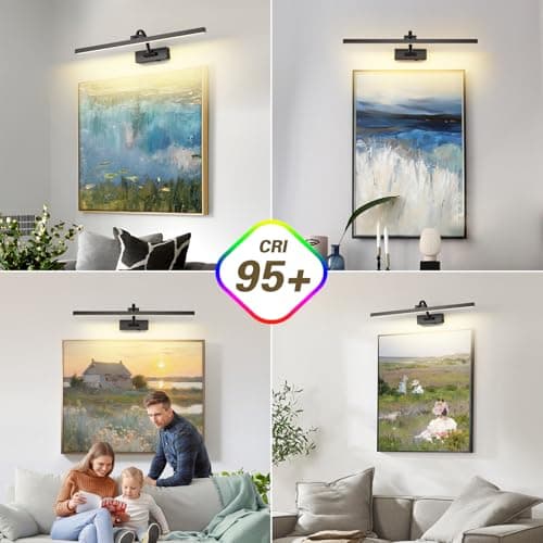 Wireless Picture Lights for Wall Battery Operated, Black Art Lighting for Paintings Rechargeable Gallery lights with Remote and Timer 3CCT Dimmable Painting Lights for Artwork Portrait 23.62 inch