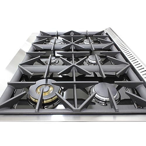 DE360GRSSS Gas Range Cooktop 36-Inch with Porcelain Convection Oven and Broil Function, 6 Sealed Burners and Continuous Grates with Stainless Steel Construction, Silver