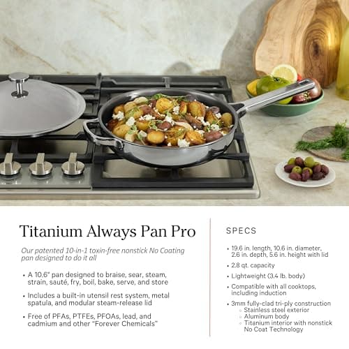 Our Place Titanium Pro Cookware Set (4-Piece) – Always Pan & Perfect Pot | Nonstick No-Coat Technology | Tri-Ply Titanium & Stainless Steel | Safe for Oven, Induction & Cooktops up to 1000°F | Chrome