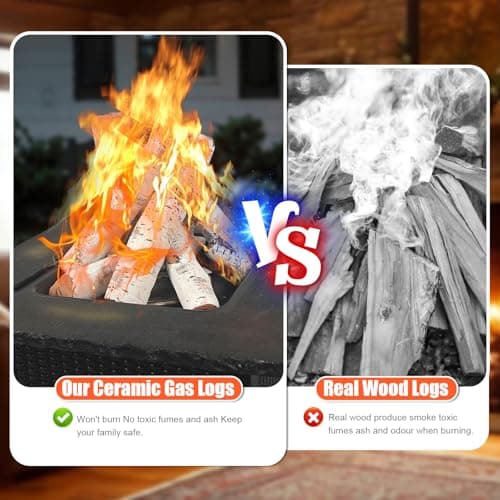 QuliMetal 6PCS Ceramic White Birch Gas Fireplace Logs Set – Realistic Fake Wood Logs for Indoor Inserts, Outdoor Fire Pits, Vented, Propane, Gel, Ethanol, and Electric Fireplaces