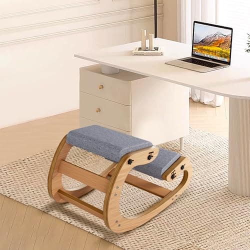 Ergonomic Kneeling Chair with Wooden Frame - Adjustable Height Office Chair with Soft Padding for Back Pain Relief, Posture Correcting Home & Office Desk Chair