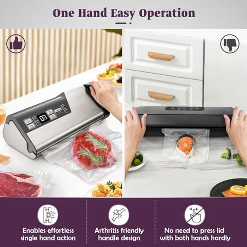 Vacuum Sealer Machine, 95kPa 140W Double Seal Powerful Food Sealer, One Hand Operation Food Storage with Build-in Cutter & Roll Storage