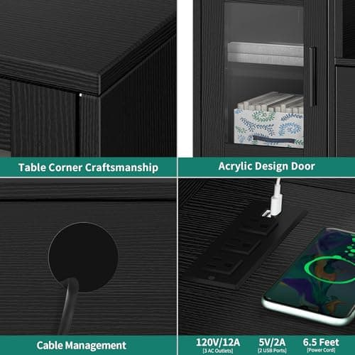 YITAHOME TV Stands for Living Room, Modern TV Stand for 65/70 inch TV, LED TV Entertainment Center with Storage & Power Outlets, TV Console Cabinet, Black