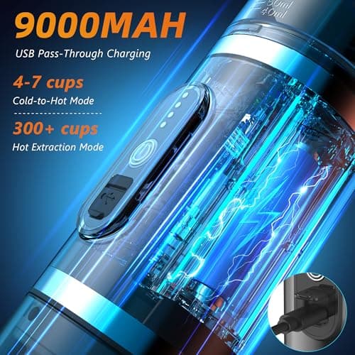 Hobsir Portable Electric Espresso Maker, 9000mAh Milk Frother Travel Coffee Machine for Camping, Car Coffee Maker with Frothing Base, USB-C, 3in1 Capsule, Portable Small Espresso Coffe Machine, Black