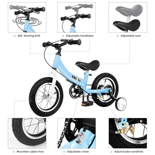 Balance Bike 2 in 1,The Dual Use of a Kids Balance Bike and Toddler Bike, for 2 3 4 5 6 7 Years Old -12 14 16 Inches with Training Theory, Brake, Pedal