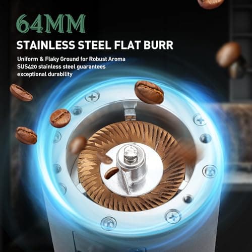 Huanyu Commercial Coffee Grinder Variable Speed Time Based Dosing Flat Burr Knob Control Professional Grinder with 8 Stepless Grinding Settings