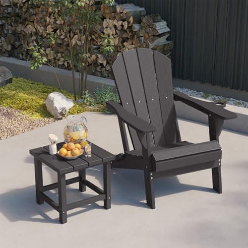 Folding Adirondack Chair Set of 8, HDPE All-Weather Patio Chairs for Outdoor, Patio, Lawn, Garden, Backyard Deck, Fire Pit - Black
