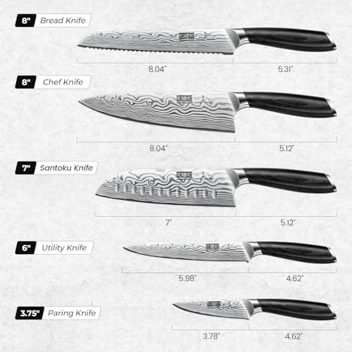 5 Pieces Knife Set, Professional Powder Steel Chef Knife Set, Ultra Sharp Japanese Kitchen Knives Set with Ergonomic Pakkawood Handle