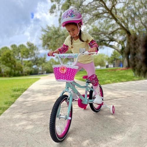 JOYSTAR Paris Girls Bike for Ages 3-8 Years Old, 14 16 18 Inch Kids Bike with Training Wheels, Basket and Handbrake, Multiple Colors