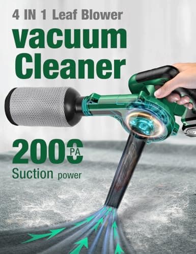 K I M O. Cordless Leaf Blower Vacuum Combo 4 in 1, 3 Nozzles &3 Modes for Inflation & Deflation, Extended Tube & Variable Speed, 20000RPM 150MPH, 2x2000mAh Battery Powered Leaf Blowers for Lawn Care