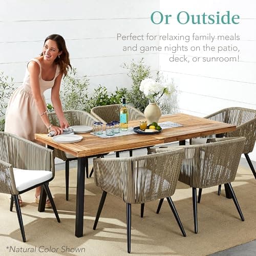 Best Choice Products 6-Person Indoor Outdoor Acacia Wood Dining Table, Picnic Table w/Powder-Coated Steel, 350 Pound Capacity Legs - Espresso