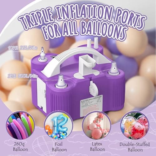 4-in-1 Electric Balloon Pump for All Balloons, Inflatables, and Sports Balls, Triple Inflating Ports for Latex Foil 260q Mylar Balloon, Inflator Deflator for Air Beds Pool Floats Yoga Balls