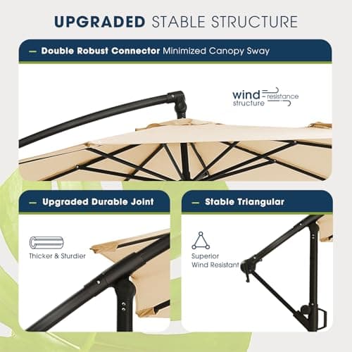 wikiwiki 10ft Patio Umbrella with Base Included, Outdoor Offset Cantilever Umbrella, Infinite Tilt, Crank and Cross Base, Beige