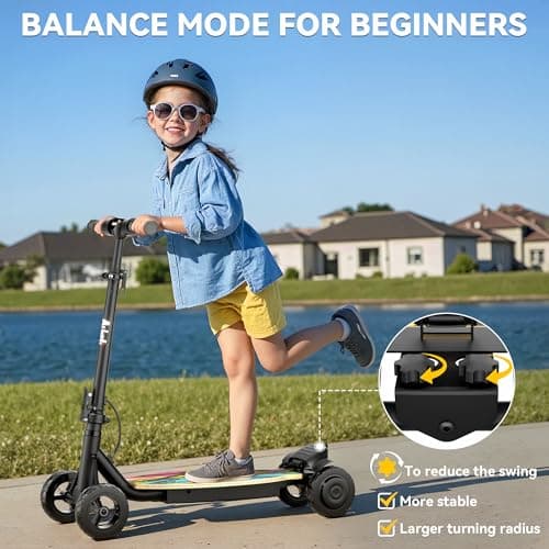 4-Wheel Electric Scooter for Kids w/250W Brushless Motor, Up to 10 MPH & 8.5 Miles, Rainbow Lights, LED Display, 5 Speed & Adjustable Balance, Foldable Kids Electric Scooter, UL 2272 Certified