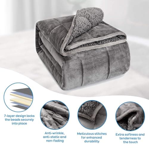 Cottonblue Weighted Blanket 15 lbs Queen Size 60x80 inches, Flannel Shaggy Sherpa Weighted Blanket for Adults Comfortable Weighted Blankets for Calming and Relax, Bed Sofa Heavy Blankets, Grey