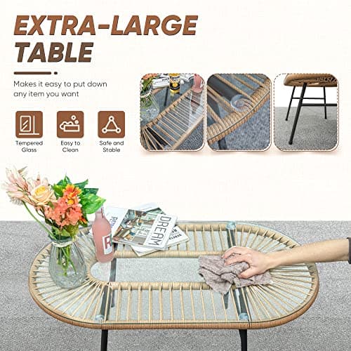 Devoko Outdoor Patio Furniture Set, Outdoor Sectional Conversation Rope Woven L-Shaped Sofa Set with Patio Table and Thick Cushions for Backyard Porch Balcony Garden, White