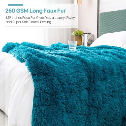Cottonblue Weighted Blanket 15lbs, Sherpa Faux Fur Reversible Luxury Snugly Long Fur Warm Heavy Blanket 60x80 inches, Warm Plush Sherpa Weighted Blanket Queen Size for Couch Sofa Bed, Teal Green