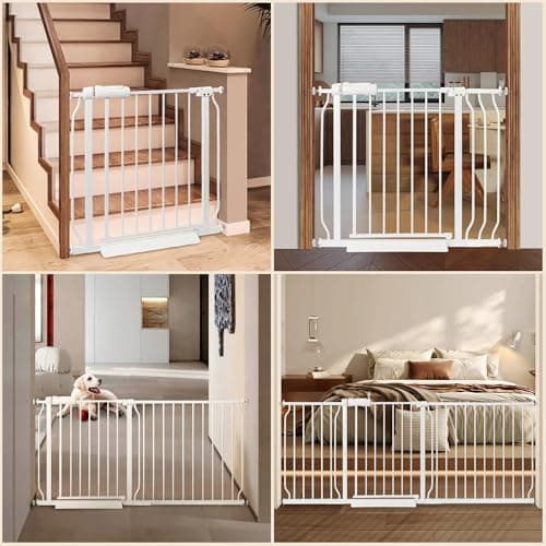 Extra Wide Baby Gate with Door Pressure Mounted 57.48-62.20 Inch,Child Baby Gates for Doorways No Drilling,Walk Through Dog Gate Indoor for The House Kitchen Stairs,White