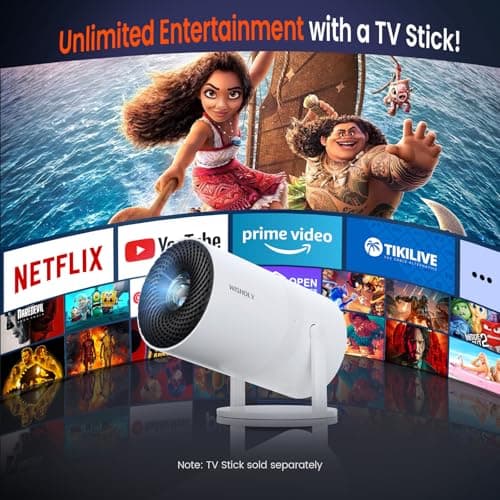 Mini Projector with WiFi and Bluetooth, Portable Movie Projector with 180° Rotatable, 1080P HD Supported, Auto Vertical Keystone, Compatible with Smartphone, TV Stick, Laptop, HDMI, USB