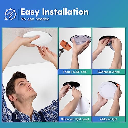 FREELICHT 24 Pack 6 Inch 5CCT Ultra-Thin LED Recessed Ceiling Light with Junction Box, 2700K/3000K/3500K/4000K/5000K Selectable, 1050LM Brightness, Dimmable Canless Wafer Downlight, 12WEqv110W-ETL&FCC