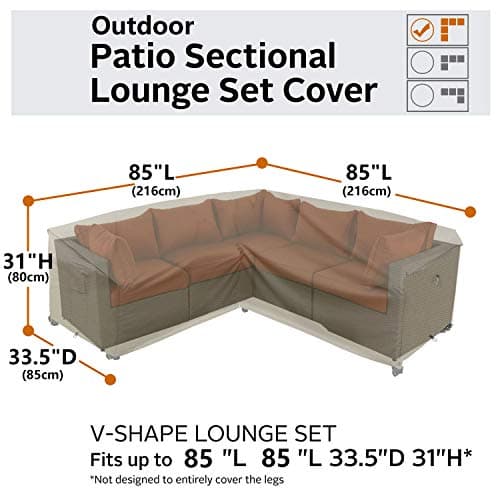 Heavy Duty Outdoor Sectional Sofa Cover, 85"X85" V-Shaped 5-Seater Waterproof 600D Patio Sectional Couch Cover, Lawn Patio Furniture Cover,Desert Khaki